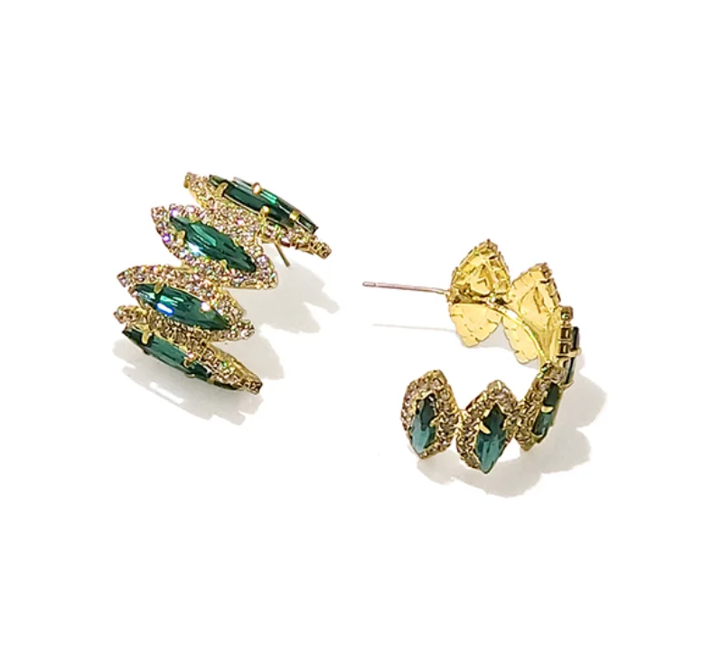 trend 925 Silver Needle Ring Artificial Gemstone unusual Hoop Earrings for women Fashion Jewelry