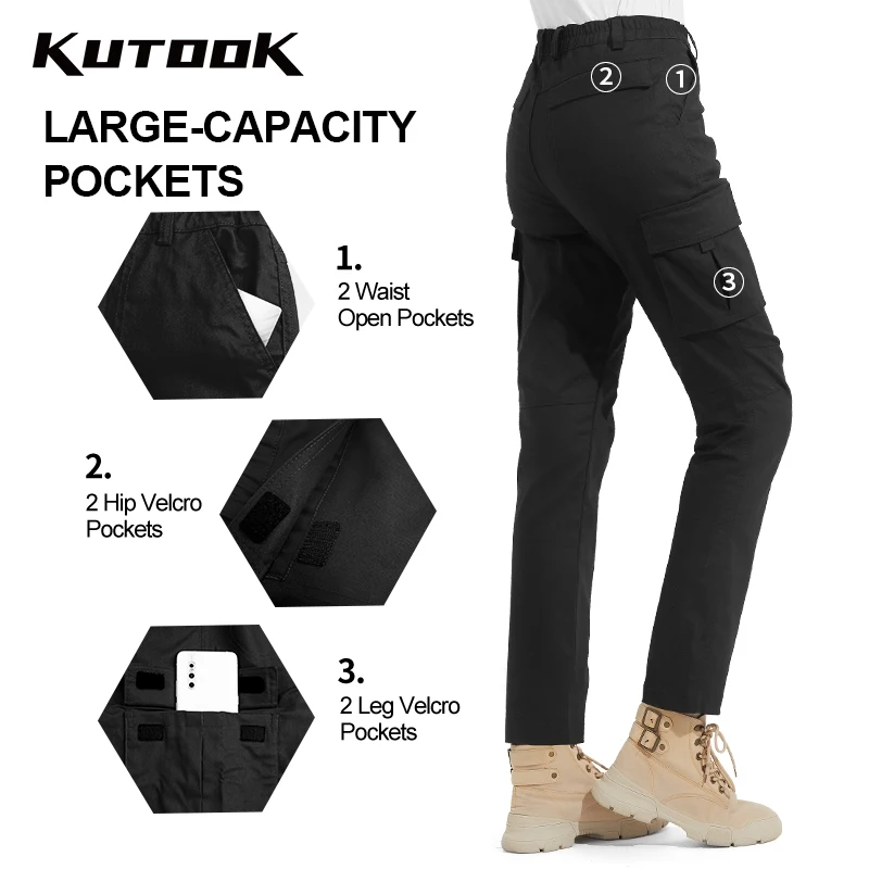 KUTOOK Women Trekking Hiking Pants Waterproof Outdoor Cargo Pants for Women Multi-Pockets Sports Trousers Casual Camping Pants