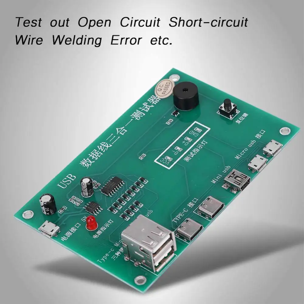 3 in1 Type-C/Mini/Micro USB Tristar Dock Charging IC Cable Triad Tester For iPhone Android With Bee Cue&Indicator Lights