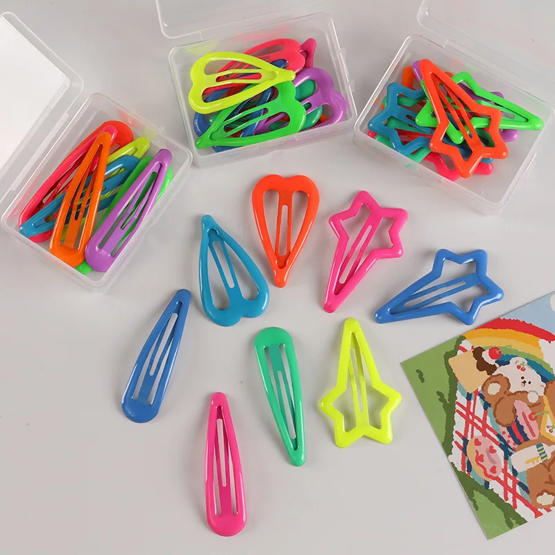 10pcs Baby Hairpin Hairpin Luminous BB Clip Candy Color Children Girl Water Drop Hair Clip Fluorescent Hair Trim Clip Boxed