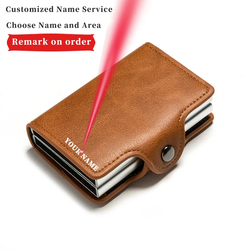 Carbon Fiber Credit Card Holder Men Double Card Holder Wallet Protective Case Name Engraving Wallet Metal Business Simple Purse