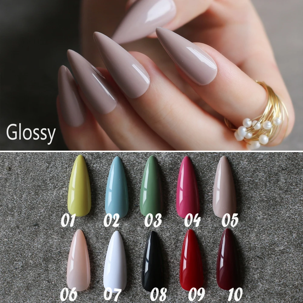 DIY long shiny fake nails INS 10 colors optional Stiletto salon glossy false nails Long almond salon art false nails matte