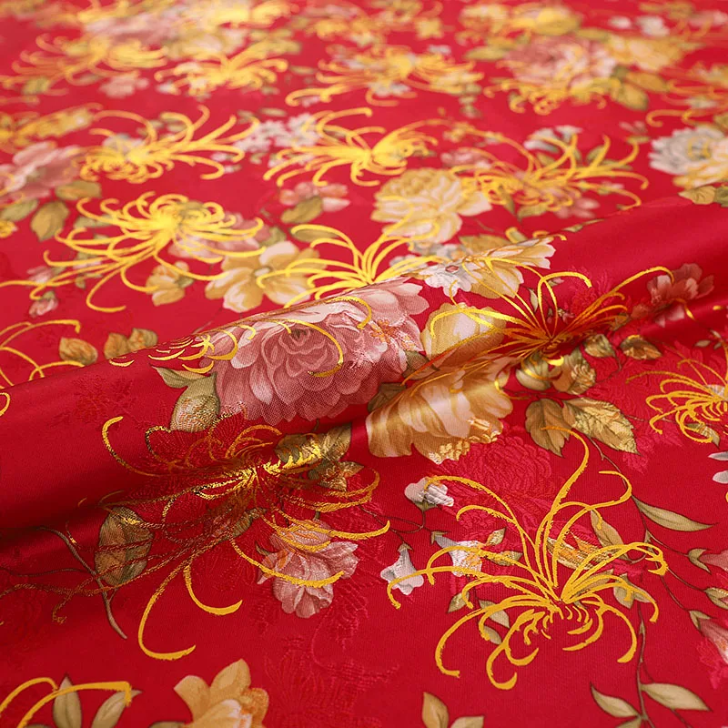 Golden pattern imitation silk brocade jacquard fabric designer DIY material for sewing cheongsam and kimono