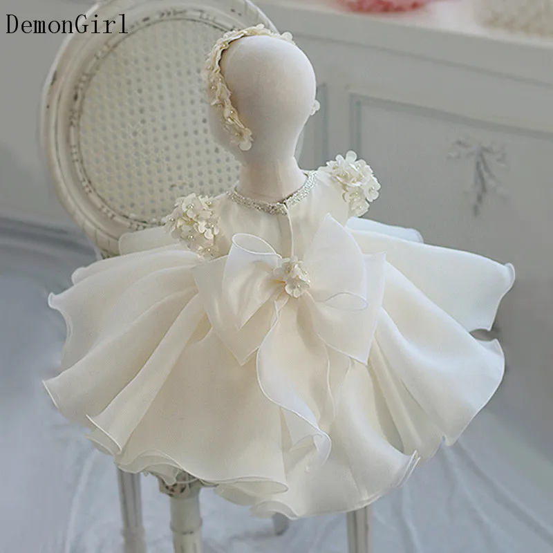 Robe ivoire en Organza pour bébé fille, tenue de baptême, pour 1er an, fête d'anniversaire, mariage, vêtements pour nourrissons