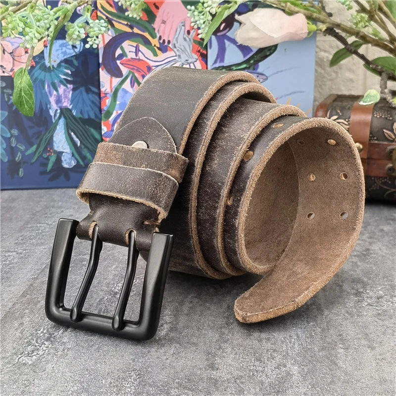 Super Wide 4.2CM Luxury Thick Genuine Leather Men Belt Double Buckle Belt Ceinture Leather Belt Men Jeans Trouser Belt MBT0018