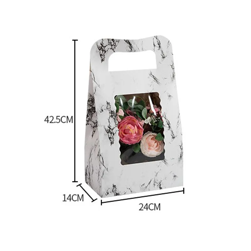 50pcs/lot Hand-Held Flower Box marbled Paper Basket Florist Bouquet Packaging box Carton Carry Flowers