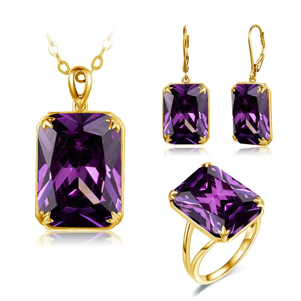 

Szjinao Real 925 Silver Jewelry Sets for Women Sparkling Purple Amethyst Necklace Pendant Earrings Ring Set Luxury Fine Jewelry