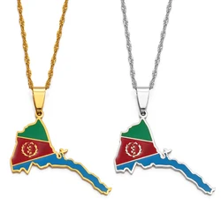 Anniyo Eritrea Map Flag Pendant Thin Necklaces for Women Girls Gold Color Jewelry African Map of Eritrean #136821