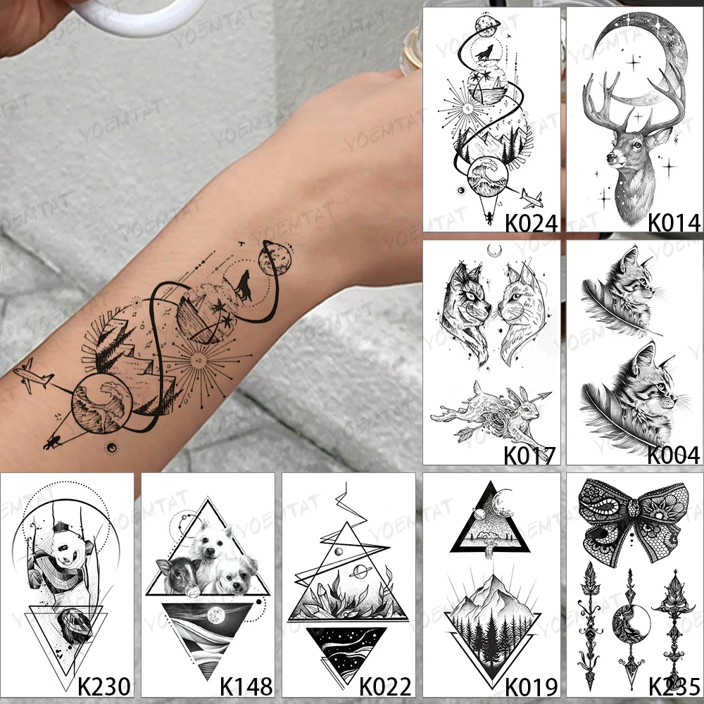 9 Stks/partij Waterdichte Tijdelijke Tattoo Sticker Kat Hond Panda Dier Veer Flash Tatoo Vrouw Konijn Pijl Body Art Nep Tatto man