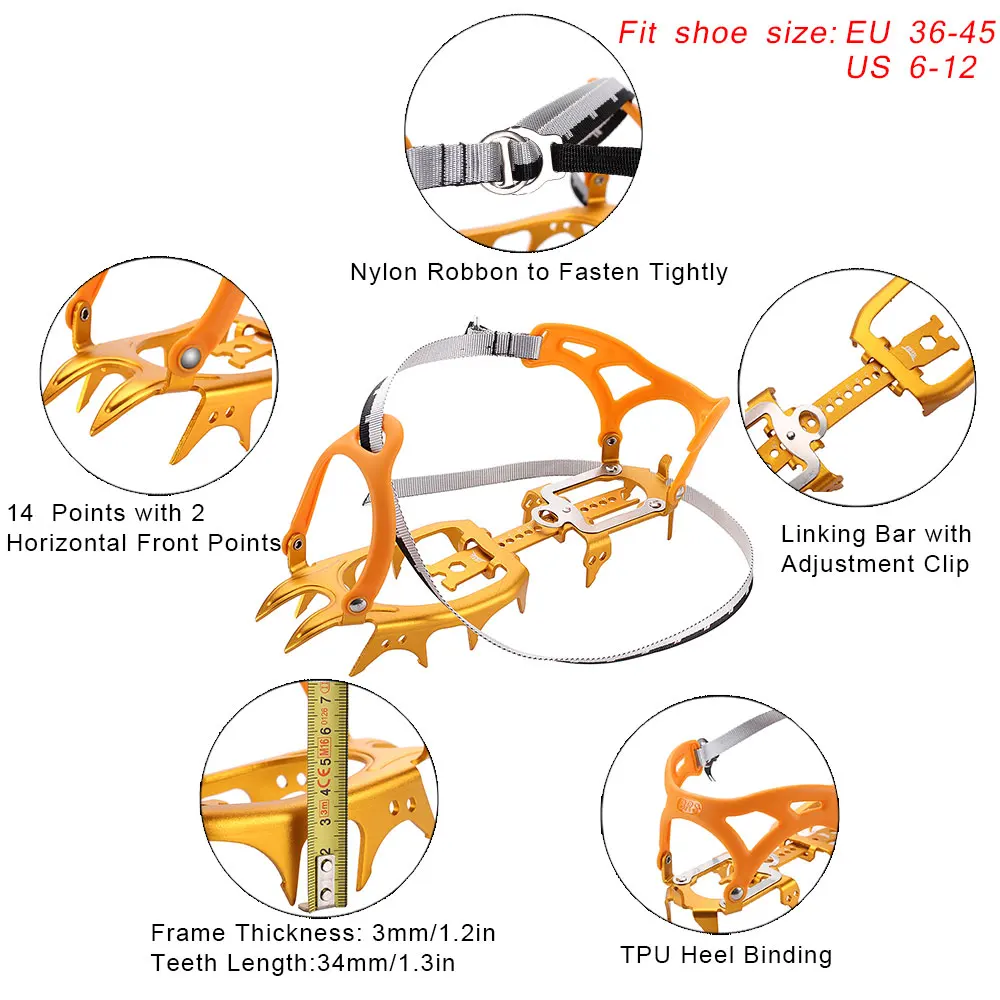BRS 14 Teeth Bundled Walking Crampons Ultralight Snow Hiking Aluminium Alloy Ice Gripper Winter Outdoor Mountaineering Equipment