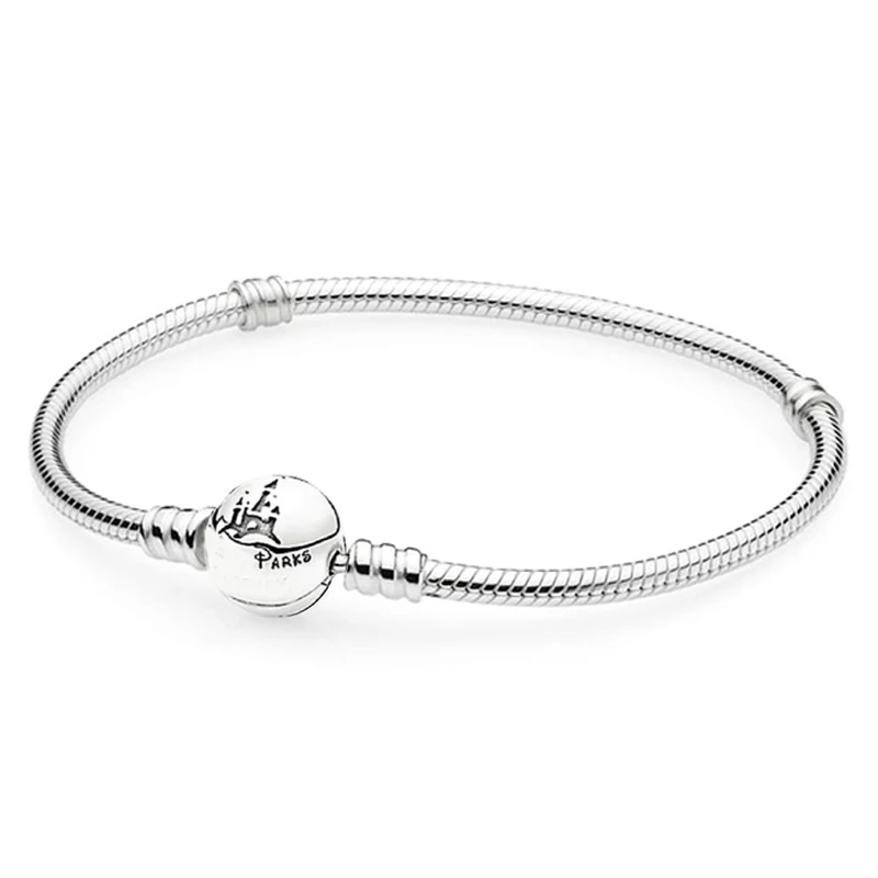 925 Sterling Silver Wonderful World Park Castlel Clasp Snake pan Bracelet Bangle Fit Women Bead Jewelry