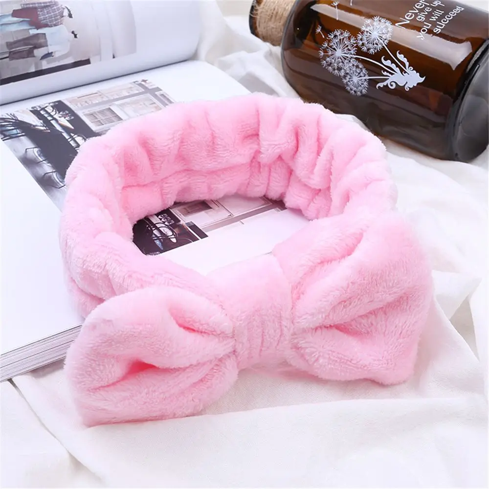 Wash Face Hair Holder Hairbands Soft Coral Fleece Bow Headband Women Bath Mask Cosmetic Hairband Elastic Turban Hair Accessories