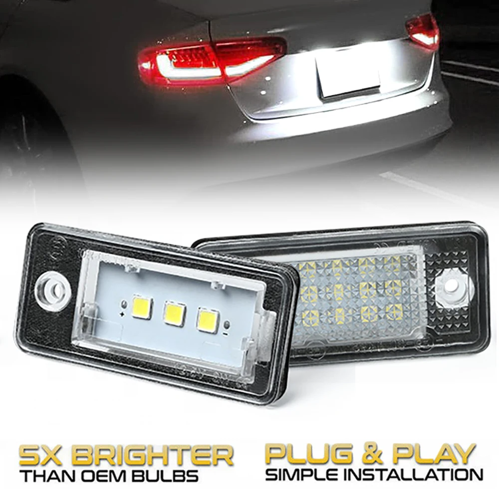 2 Pcs Car LED License Number Plate Light Lamp Luz Luces 12V No Error for Audi A3 S3 8P A4 B6 B7 A5 A6 4F Q7 A8 S8 C6 Cabriolet