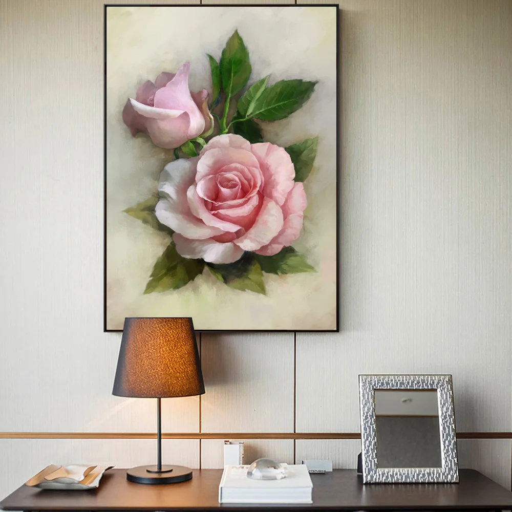 

Nordic Vintage Rose Flower Oil Painting On Canvas Wall Art Poster And Prints Scandinavian Picture For Living Room Cuadros Decor