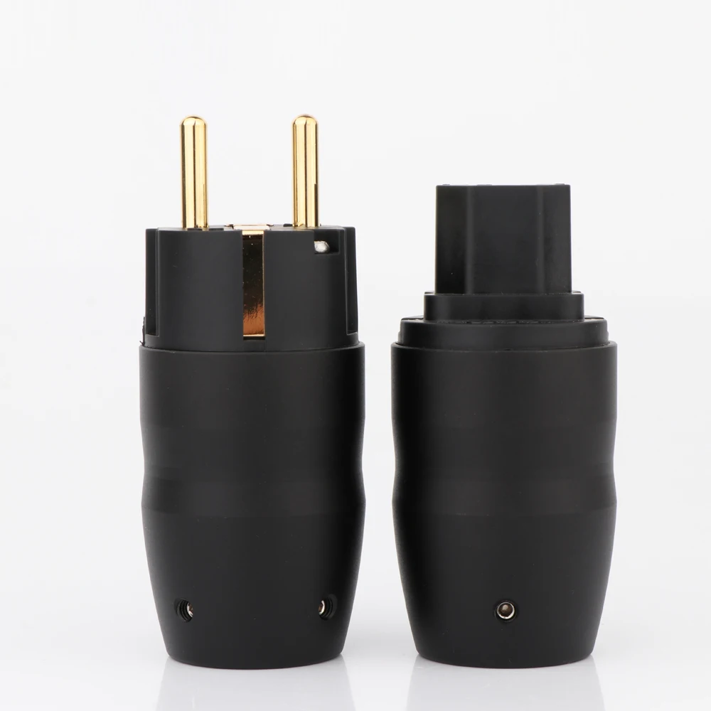 

P-077E(BR) Preffair P091 Black Aluminium 24K Gold/Rhodium Plated EU Schuko Power Plug&IEC C15 Female Connector