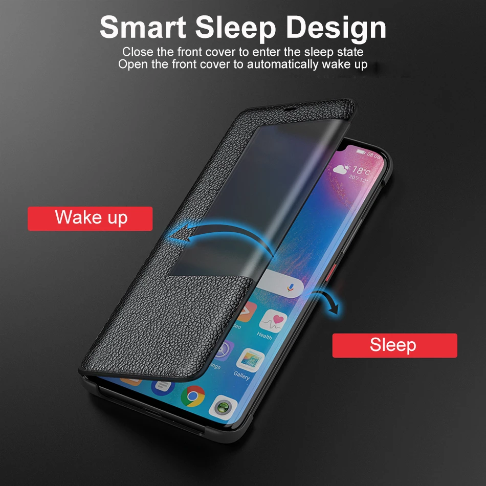 Genuine Leather Flip Cover For Huawei Mate 20 Pro Mate 2Pro Case Original Mirror Smart Touch View Wake Sleep Up Protection