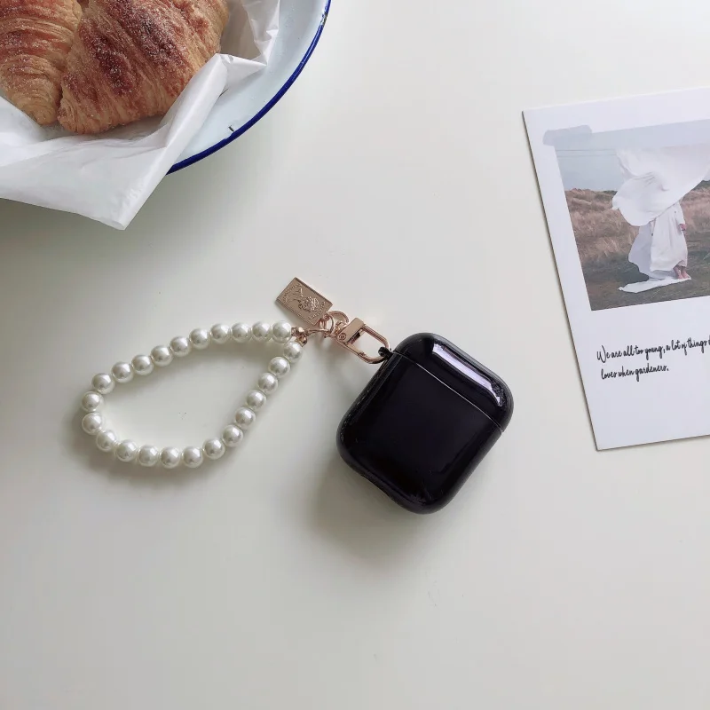 Capa tpu macia para fones de ouvido, caixa fofa para fones de ouvido intraoculares bluetooth 2/1 para airpods pro 3 com pulseira de pérola e chaveiro