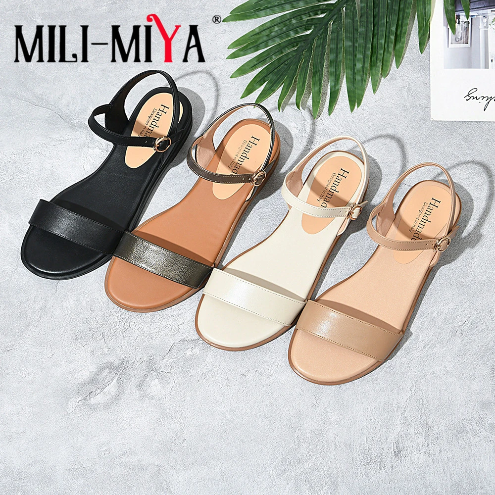 MILI-MIYA Hot Sale Women Sandals Gladiator Cow Genuine Leather Buckle Strap Top Brand Ladies Summer Beach Handmade Flats Shoes