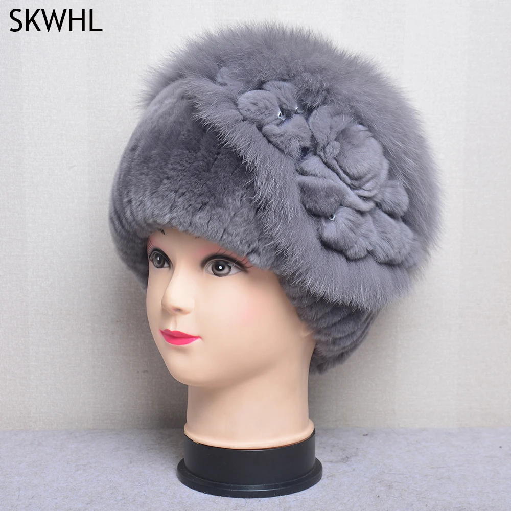 Winter Women 100%Natural Rex Rabbit Fur Cap Lady Warm Authentic Rex Rabbit Fur Caps Good Elastic Real Fur Hats Warm Beanies