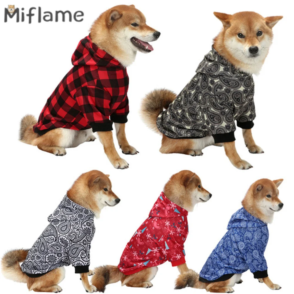 Miflame Hooded Small Dogs Christmas Clothes Winter Warm Puppy Outfits Shiba Inu Corgi Party Dog Hoodies Plaid Pet Cat Clothing