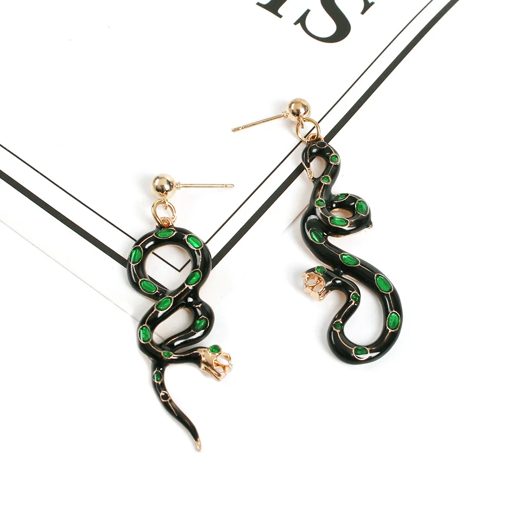 Personality Green Rhinestone Snake Drop Earrings for Women Girl 2020 Trendy Hip hop Statement Statement Party Jewelry Gift