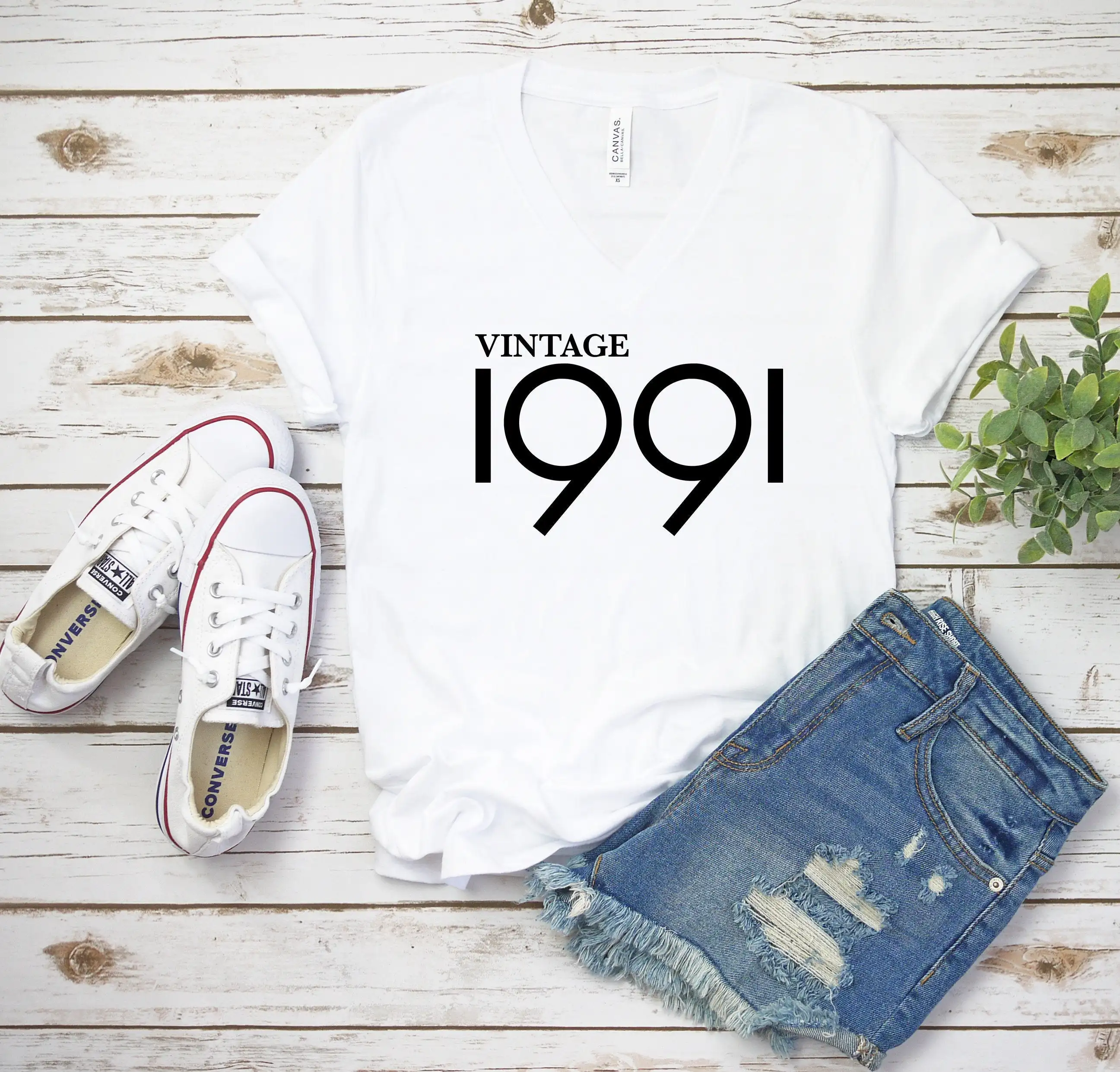 Vintage 1991 Letters Print T-Shirt Women Best Friends 30th Birthday Gift Tees Female 90s Funny T Shirts Summer White Casual Top