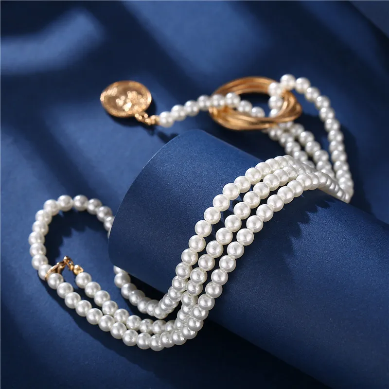 17KM Vintage Pearl Necklaces For Women Fashion Multi-layer Shell Knot Pearl Chain Necklace 2020 NEW Coin Cross Choker Jewelry