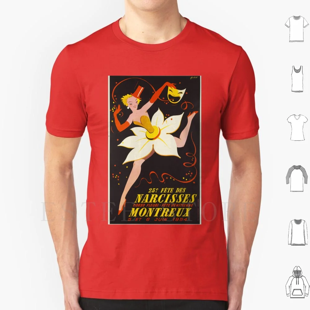 Noel Fortanet-23e Fête Des Narcisses , Montreux , 1954 , Art Deco Poster T Shirt Cotton Men DIY Print 1920 1930 1920s 1930s Art