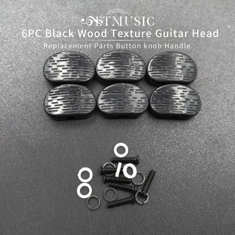 

6Pcs Black Wood texture Guitar Tuning Pegs Tuners Machine Head replacement Button knob Handle Cap