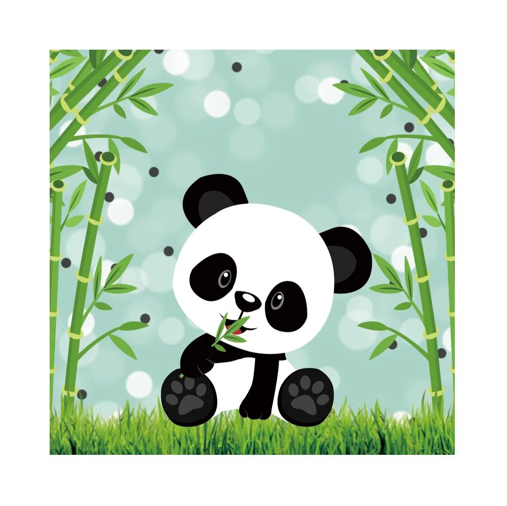 Laeacco bambus Panda zielone użytki zielone dekoracje na przyjęcie urodzinowe dla dziecka tło dla fotografii spersonalizowane plakaty fotograficzne