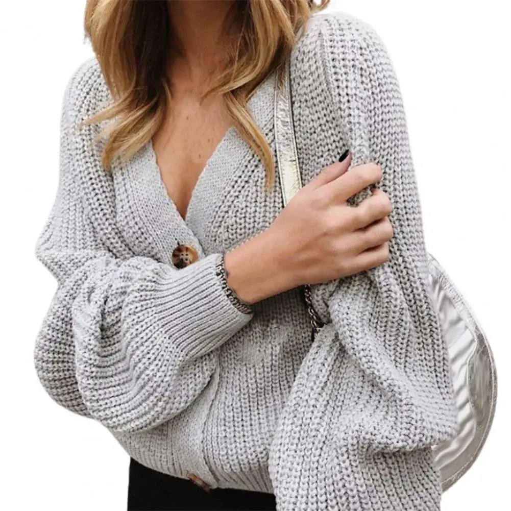 Simple Apparel Knitted Sweater Cardigan Women's Autumn Solid Color Long Sleeve Polyester Single-Breasted Women Sweater Oversize