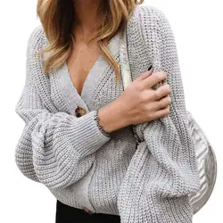 Simple Apparel Knitted Sweater Cardigan Women's Autumn Solid Color Long Sleeve Polyester Single-Breasted Women Sweater Oversize