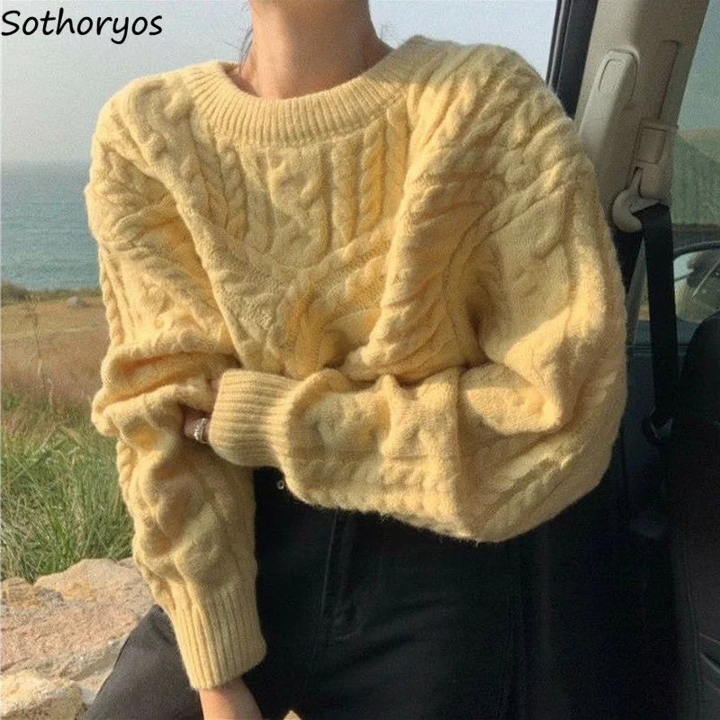 Preppy Style Pullovers Women Thick Warm Autumn Tender Solid Jumpers Female Jacquard Fluffy Tricot Sweaters PopularKnitwear Ins