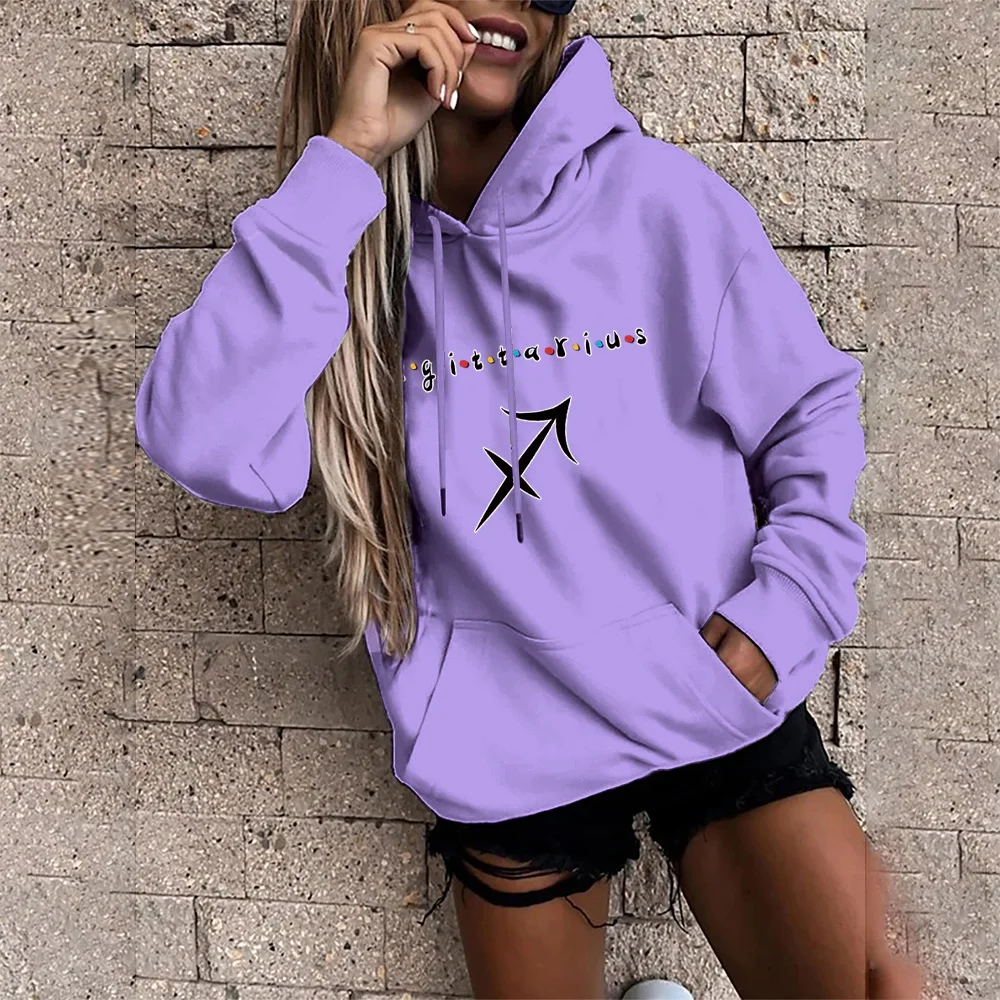 Fashion Hoodie Women's Street Sports Pullover Sagittarius Print Oversized Pocket Loose Top Girls Harajuku Casual Sports Hoodies