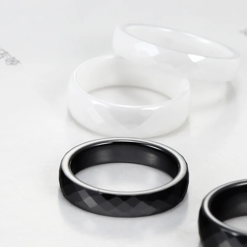 Tigrade New White Ceramic Rings for Women Men 4/6mm Hand Cut Fashion Ring For Female Unique Design Jewelry Wedding Band Shiny