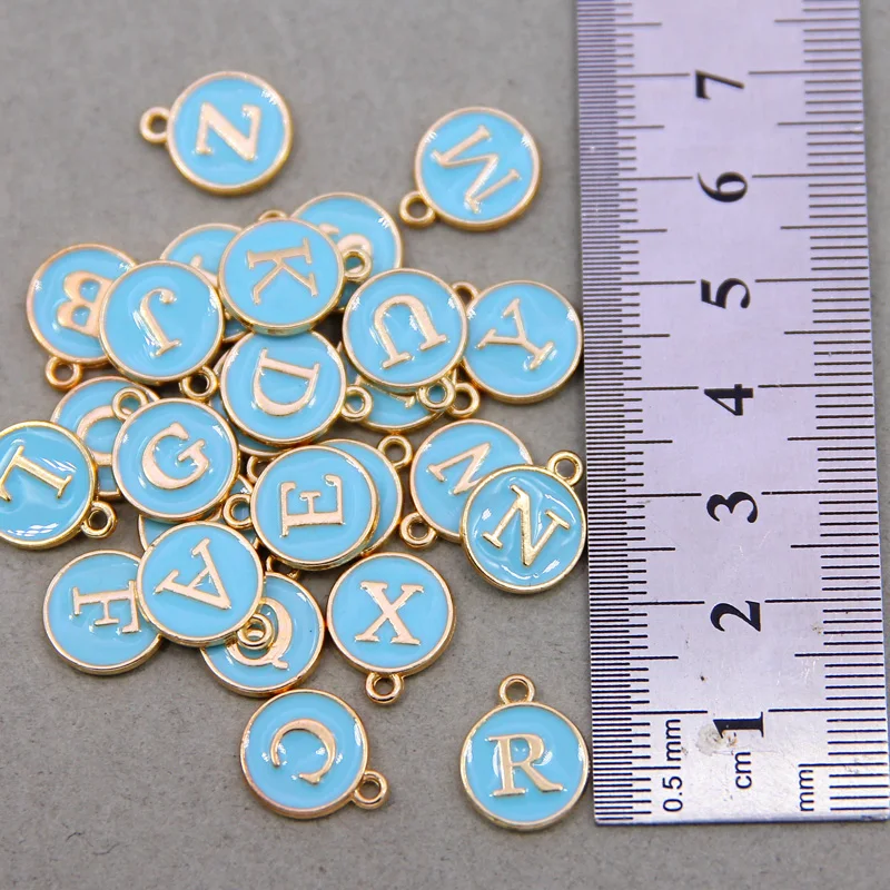 Light blue 12*15mm A-Z Letter Charms Enamel Charms Alphabet Initial Letter Handmade Pendant For Diy Bracelet Jewelry Making