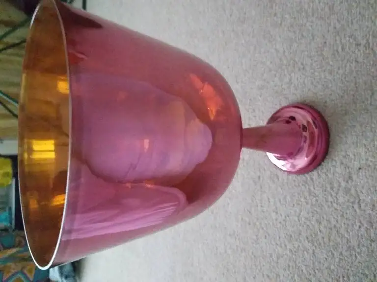 

outside pink and inside Golden 4th octave crystal chalice with perfect D note in 432hz