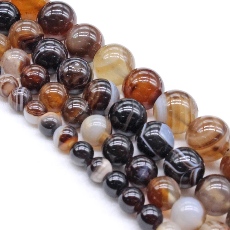 Natural Stone Coffee Stripe Agates Beads 4.6,8,10,12mm Pick size for Jewelry Making