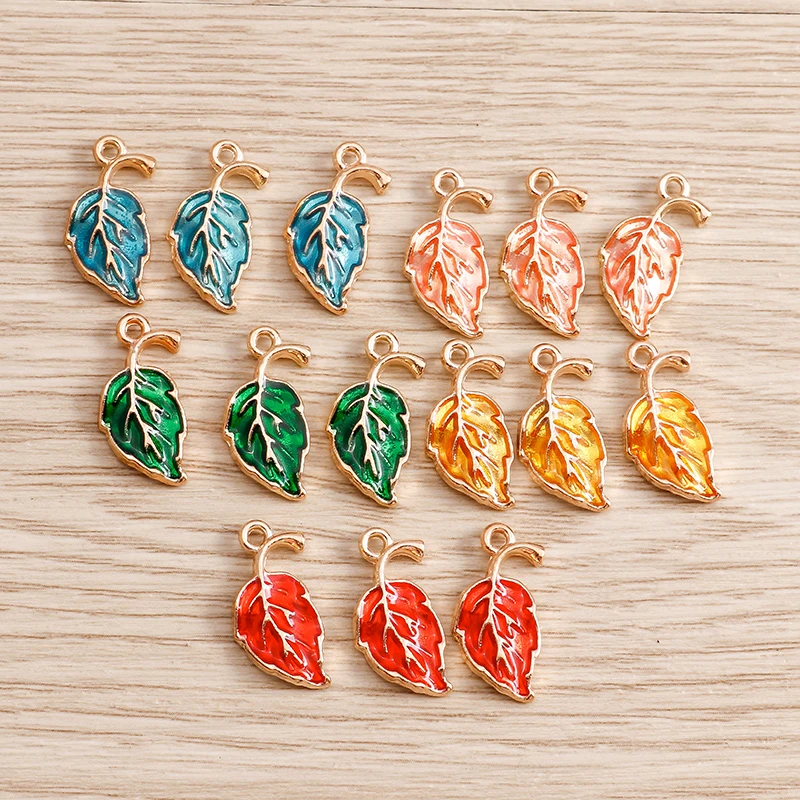 10pcs 10*18mm Alloy Tree Leaf Charms for Jewelry Making 4 Color DIY Enamel Charms Pendants Necklaces Earrings Findings Crafting