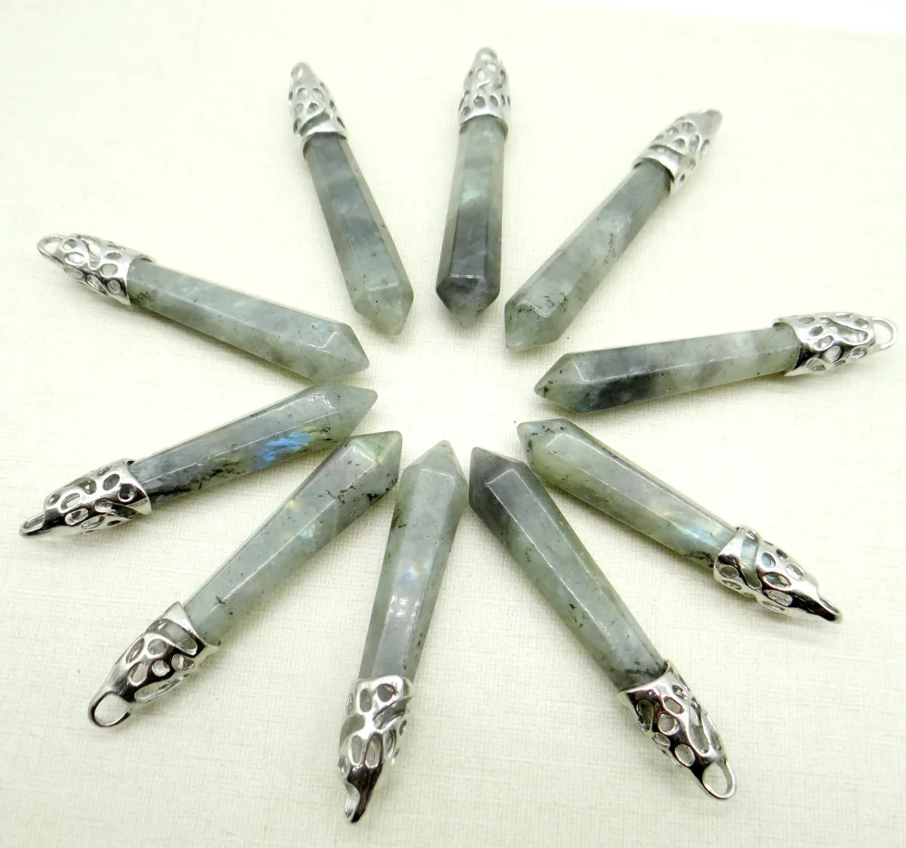 Natural stone Quartz Crystal labradorite Mix stone Hexagonal column chakra Pendant for Diy Jewelry making necklace accessory 8pc