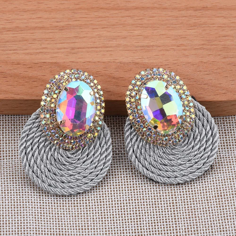 2024 New ZA Round Geometric Statement Big Drop Earrings Women Indian Ethnic Jewelry Luxury Crystal Rhinestoen Large Earrings