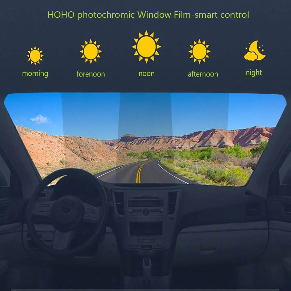 HOHOFILM 45%-75%VLT 152cmx76cm Photochromic Film Car Home Glass Window Tint Sunshade Smart Optically-Controlled Car Accessories