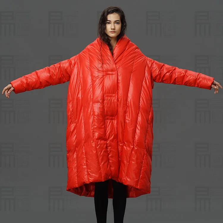 S-4XL fashion 90% duck down coat fashion brand high collar cloak style long down jacket female oversize thick warm coat wj1305