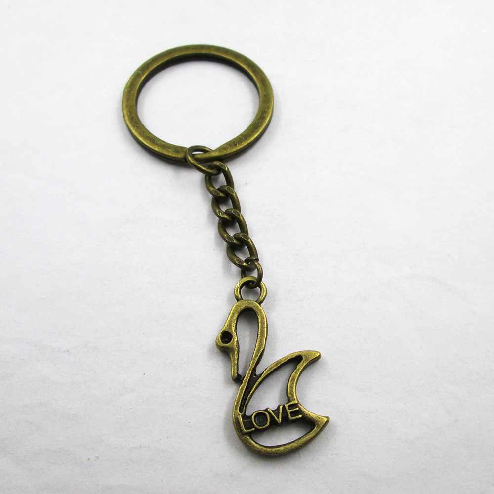 3pcs/lot bronze love Swan Birds 29x17mm charm keyring best frined,birthday  present ,pendant keychain