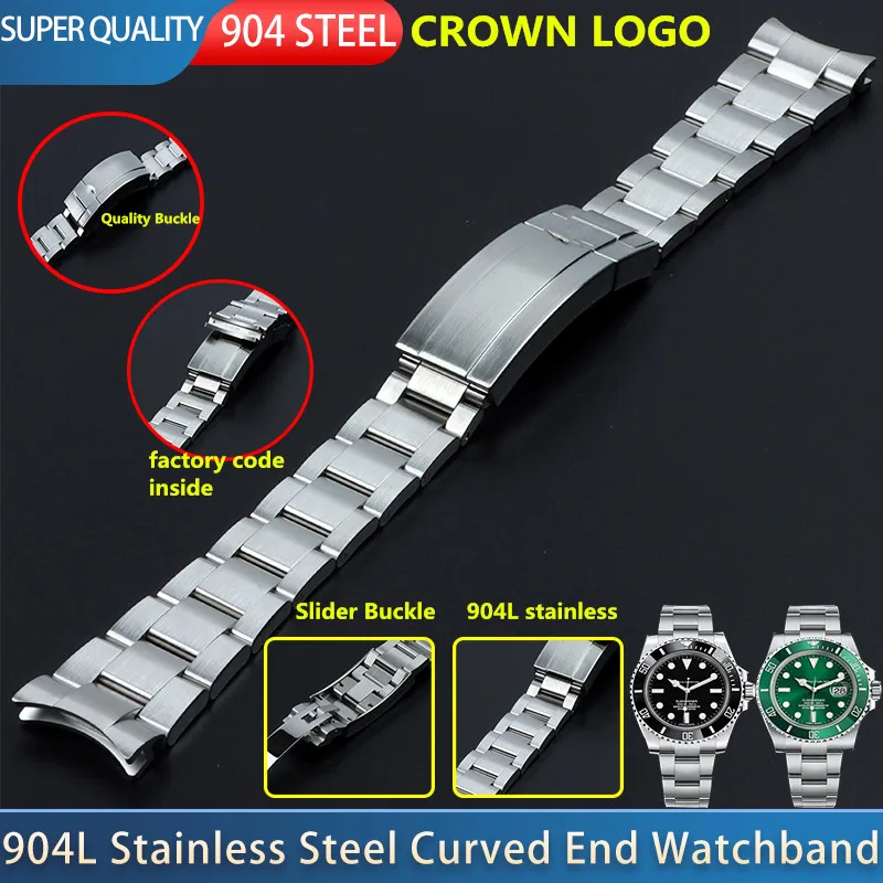 NFR 20mm 904L Stainless Steel Curved End Watchband Fit For Rolex Submariner Watch Strap Accessories Folding Buckle Tool