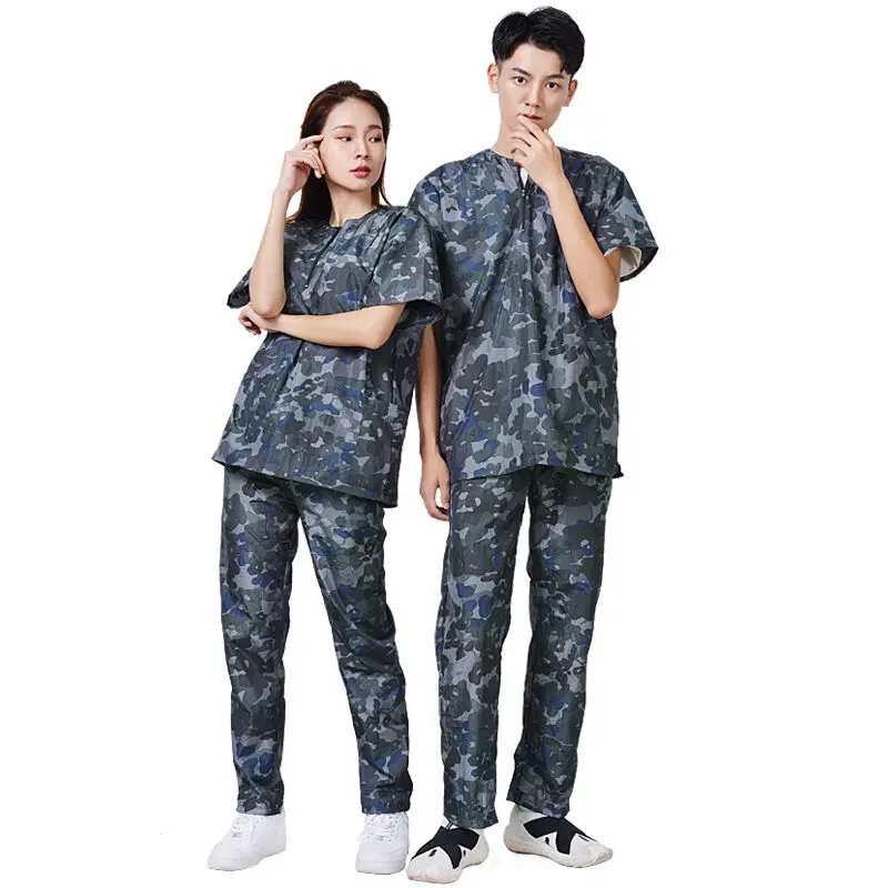 Pet Dog Grooming Work Clothes Pet Shop Uniforms Camouflage Pants Short Sleeved Waterproof Top Hair Salon Hairdresser Gown Y0625