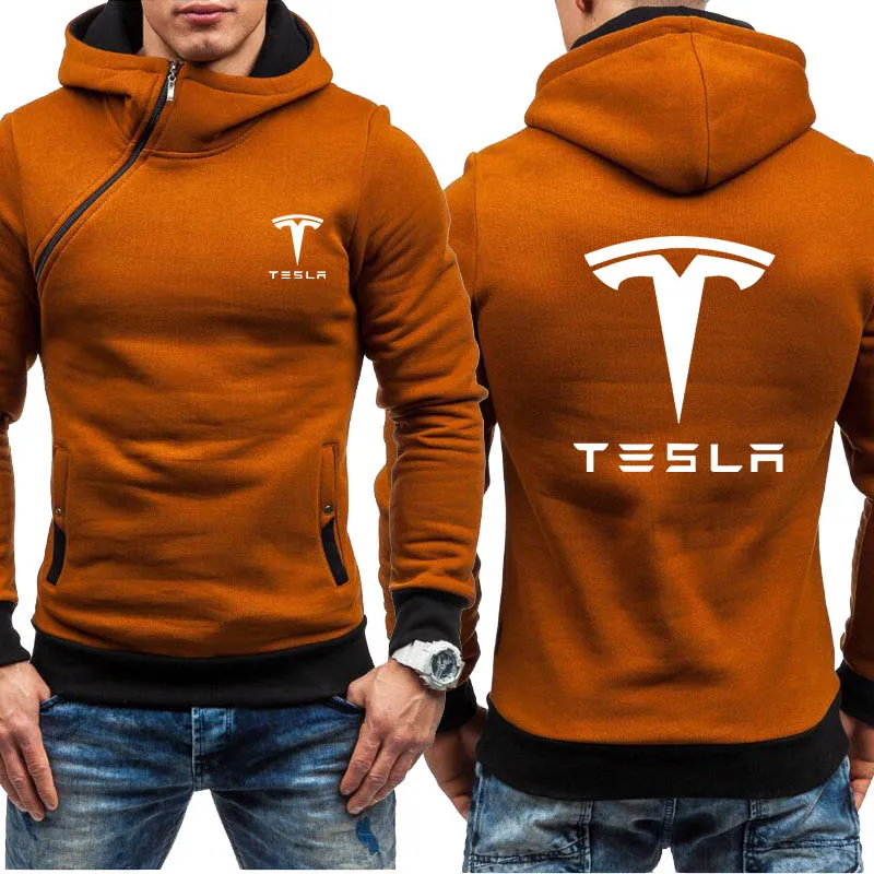 Tesla Men Hoodie Diagonal zipper Sweatshirt 1