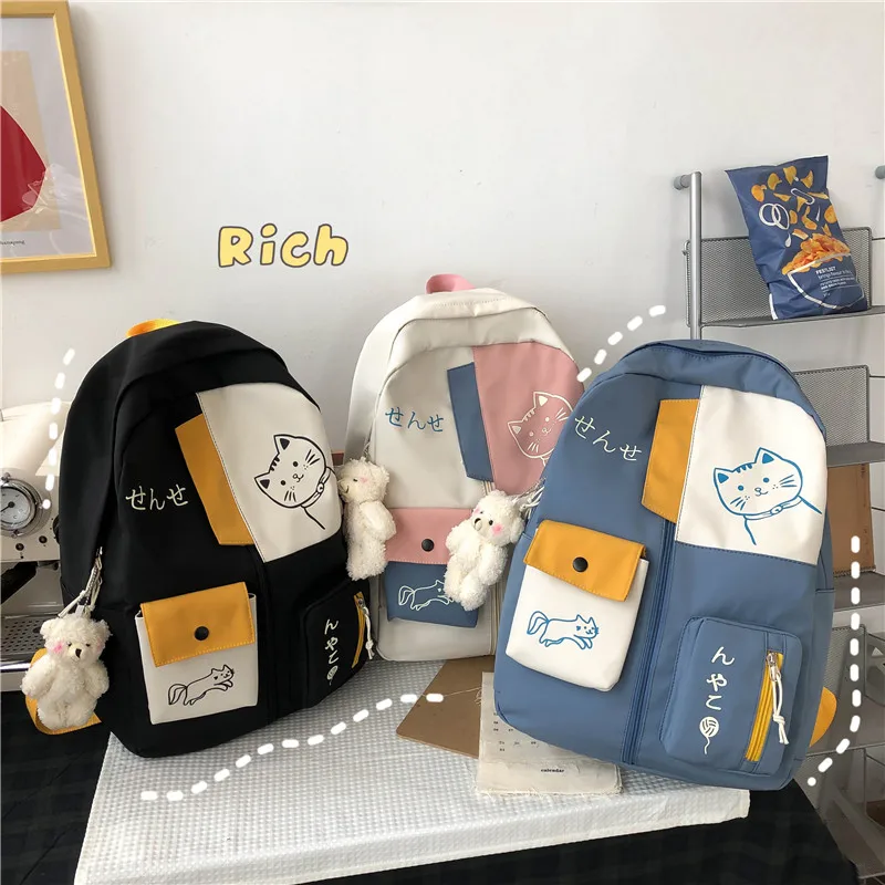 Japanese Women Backpack New Kawaii Patchwork Female Large Capacity Waterproof Nylon Shoulder School Bag Preppy Mochila Bolsa