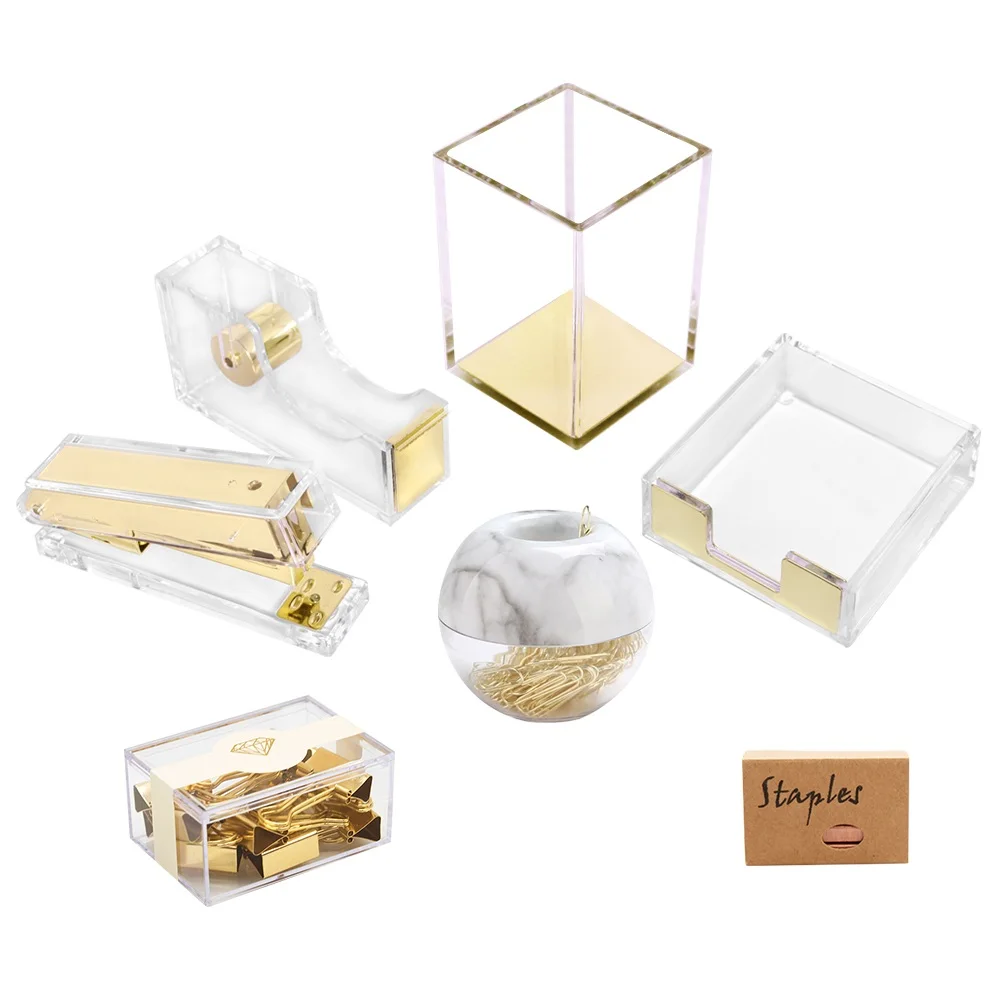 Desktop Office Supplies Accessories Set 8 In 1 Multifunctional Transparent Acrylic Office Set