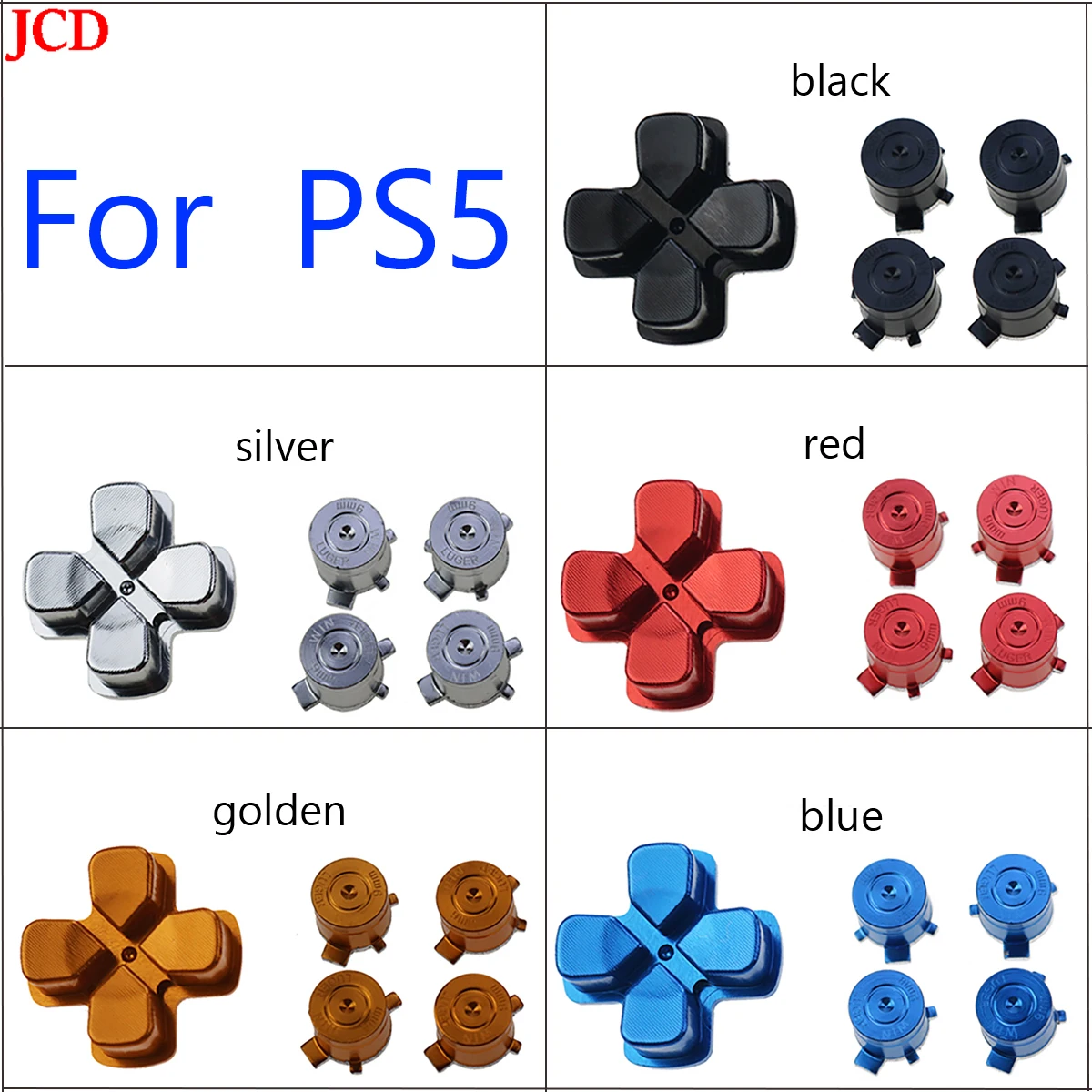 JCD 1set PS5 Metal Aluminum Buttons Thumbsticks Analog Grip & Action Bullet Buttons & Direction D-pad Keys For PS5 Controller